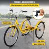 7-Speed 3 Wheel Adult Tricycle 24'' Yellow Trike Bicycle Bike with Large Basket for Riding