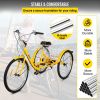 7-Speed 3 Wheel Adult Tricycle 24'' Yellow Trike Bicycle Bike with Large Basket for Riding