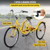 VEVOR Adult Tricycle 7 Speed Wheel Size Cruise Bike 26in Adjustable Trike with Bell, Brake System Cruiser Bicycles Large Size Basket for Shopping (Yel